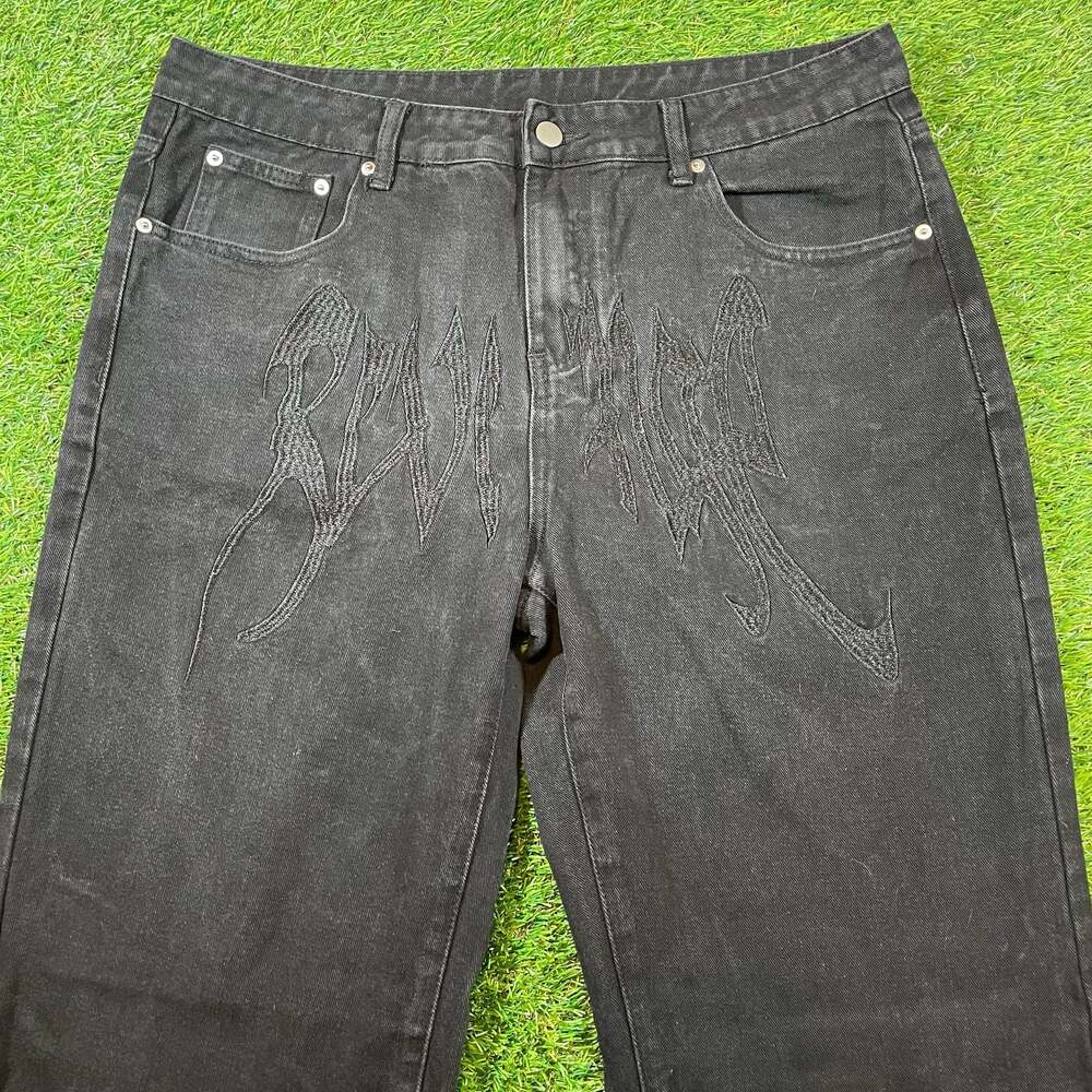 Revenge Black Denim Jeans Pants Embroidered Gothic Streetwear